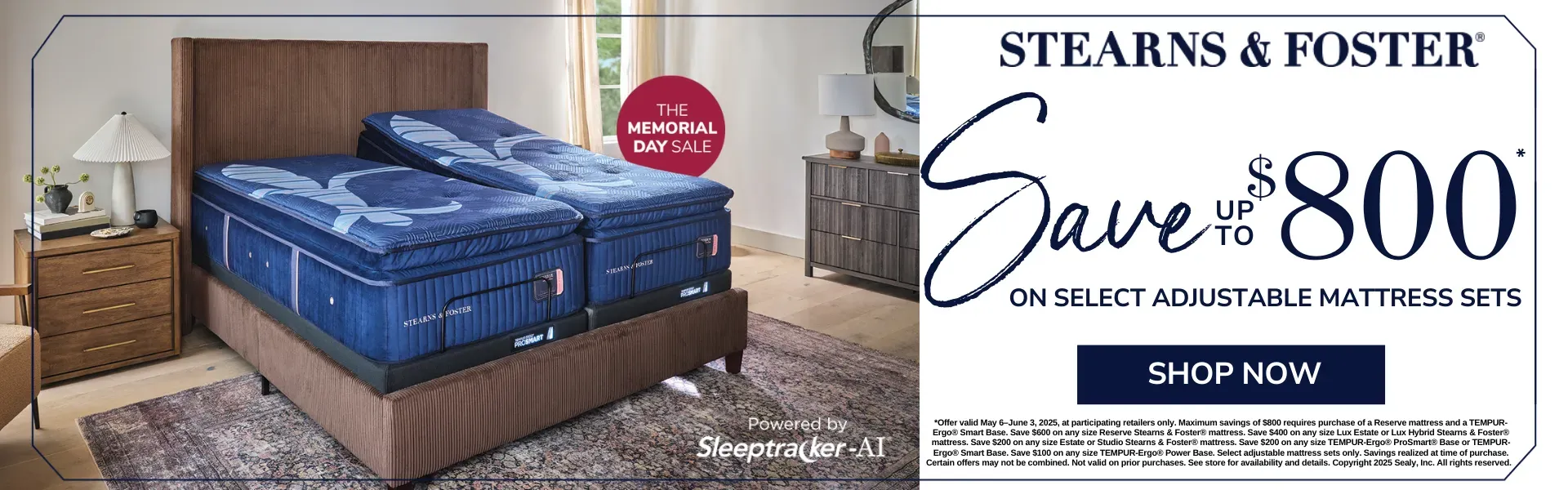 Save up to $800 on select Stearns & Foster adjustable mattress sets!